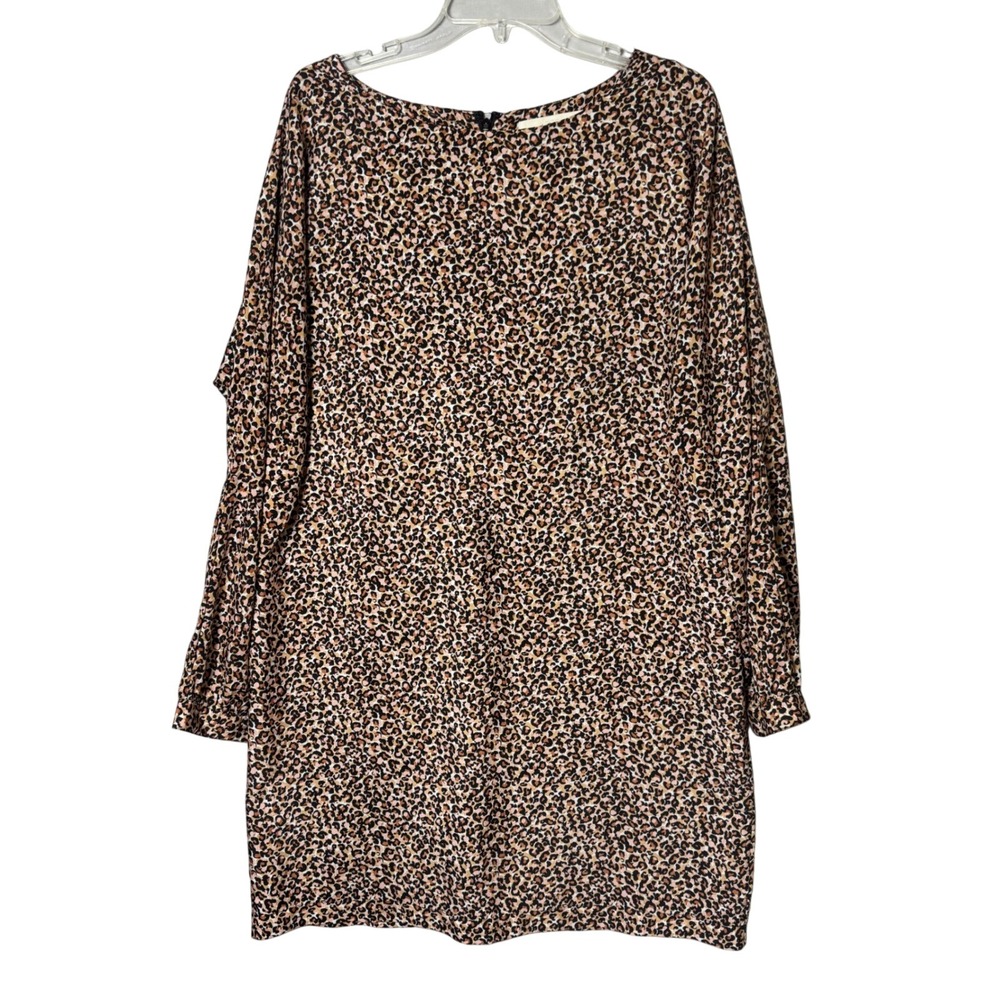 Ann Taylor LOFT Large Leopard Print Shift Dress Womens Brown Animal Long Sleeve - Picture 2 of 9